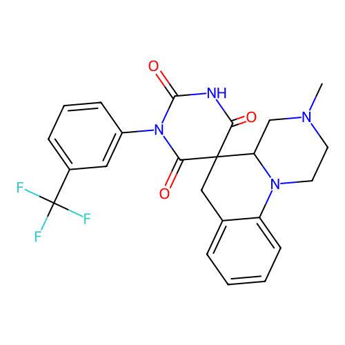 2'-hydroxy-3-methyl-1'-[3-(trifluoromethyl)phenyl]-2,3,4,4a-tetrahydro-1H,4'H,6H-spiro[pyrazino[1,2-a]quinoline-5,5'-pyrimidine]-4',6'(1'H)-dione structure