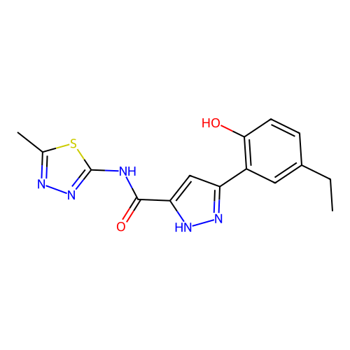 5-(5-ethyl-2-hydroxyphenyl)-N-(5-methyl-1,3,4-thiadiazol-2-yl)-1H-pyrazole-3-carboxamide structure
