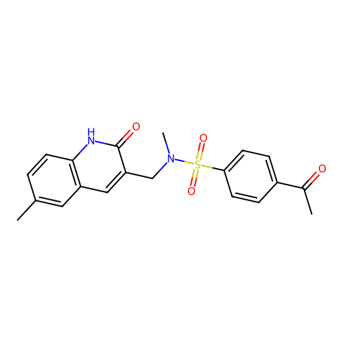 4-acetyl-N-((2-hydroxy-6-methylquinolin-3-yl)methyl)-N-methylbenzenesulfonamide structure