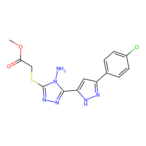 methyl 2-{4-amino-5-[3-(4-chlorophenyl)pyrazol-5-yl]-1,2,4-triazol-3-ylthio}ac etate structure