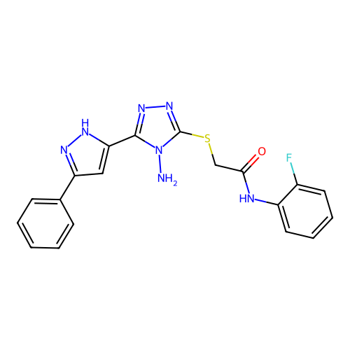 2-((4-amino-5-(3-phenyl-1H-pyrazol-5-yl)-4H-1,2,4-triazol-3-yl)thio)-N-(2-fluorophenyl)acetamide structure