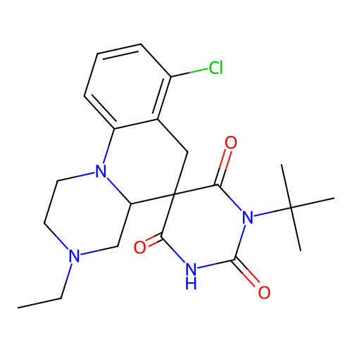 1'-(tert-butyl)-7-chloro-3-ethyl-1,2,3,4,4a,6-hexahydro-1'H-spiro[pyrazino[1,2-a]quinoline-5,5'-pyrimidine]-2',4',6'(3'H)-trione structure