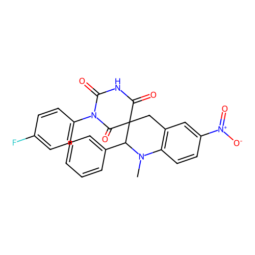 1-(4-fluorophenyl)-1'-methyl-6'-nitro-2'-phenyl-2',4'-dihydro-1H,1'H-spiro[pyrimidine-5,3'-quinoline]-2,4,6(3H)-trione structure