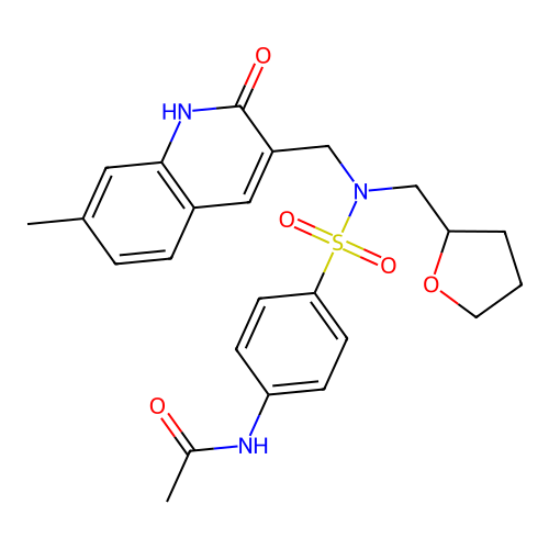 N-[4-[(7-methyl-2-oxo-1H-quinolin-3-yl)methyl-(oxolan-2-ylmethyl)sulfamoyl]phenyl]acetamide structure