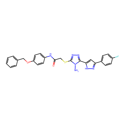 2-((4-amino-5-(3-(4-fluorophenyl)-1H-pyrazol-5-yl)-4H-1,2,4-triazol-3-yl)thio)-N-(4-(benzyloxy)phenyl)acetamide structure