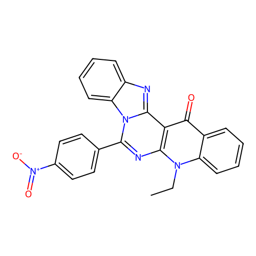 5-ethyl-7-(4-nitrophenyl)benzimidazo[1',2':1,6]pyrimido[4,5-b]quinolin-14(5H)-one structure