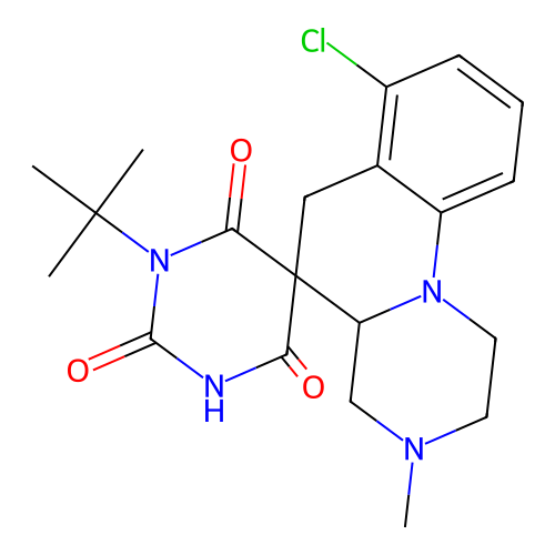 1'-(tert-butyl)-7-chloro-3-methyl-1,2,3,4,4a,6-hexahydro-1'H-spiro[pyrazino[1,2-a]quinoline-5,5'-pyrimidine]-2',4',6'(3'H)-trione structure