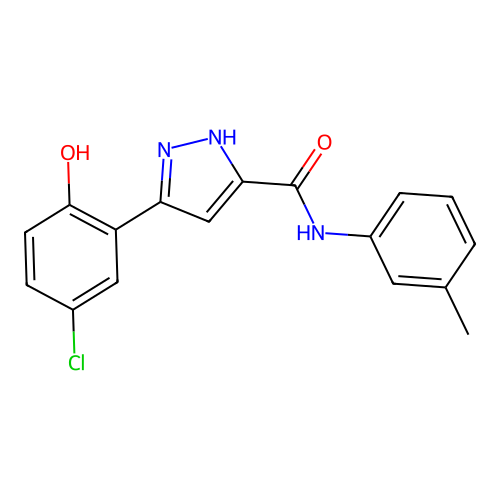 5-(5-chloro-2-hydroxyphenyl)-N-(3-methylphenyl)-1H-pyrazole-3-carboxamide structure