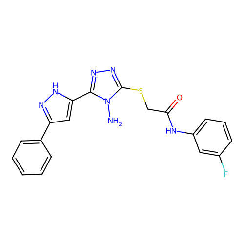 2-((4-amino-5-(3-phenyl-1H-pyrazol-5-yl)-4H-1,2,4-triazol-3-yl)thio)-N-(3-fluorophenyl)acetamide structure