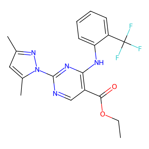 ethyl 2-(3,5-dimethylpyrazol-1-yl)-4-[2-(trifluoromethyl)anilino]pyrimidine-5-carboxylate structure