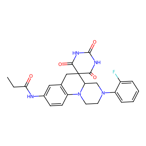 N-(3-(2-fluorophenyl)-2',4',6'-trioxo-1,2,2',3,3',4,4a,4',6,6'-decahydro-1'H-spiro[pyrazino[1,2-a]quinoline-5,5'-pyrimidin]-8-yl)propionamide structure