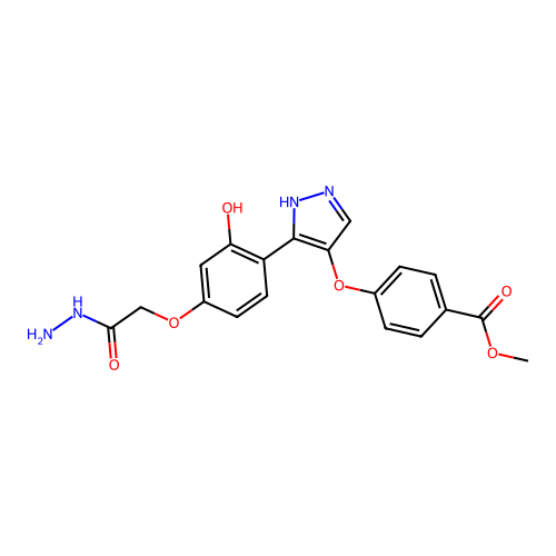 methyl 4-{3-[2-hydroxy-4-(???methoxy)phenyl]pyrazol-4-yloxy}benzoate structure