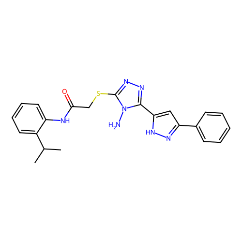 2-((4-amino-5-(3-phenyl-1H-pyrazol-5-yl)-4H-1,2,4-triazol-3-yl)thio)-N-(2-isopropylphenyl)acetamide structure