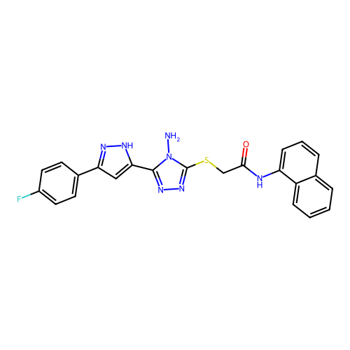 2-((4-amino-5-(3-(4-fluorophenyl)-1H-pyrazol-5-yl)-4H-1,2,4-triazol-3-yl)thio)-N-(naphthalen-1-yl)acetamide structure