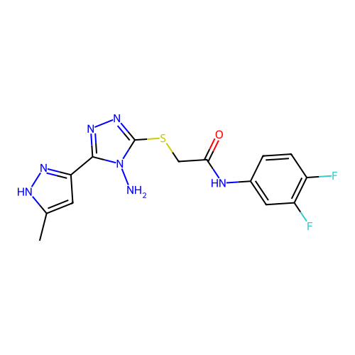 2-((4-amino-5-(3-methyl-1H-pyrazol-5-yl)-4H-1,2,4-triazol-3-yl)thio)-N-(3,4-difluorophenyl)acetamide structure