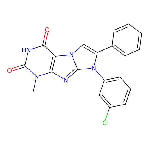 8-(3-chlorophenyl)-1-methyl-7-phenyl-1H-imidazo[2,1-f]purine-2,4(3H,8H)-dione structure