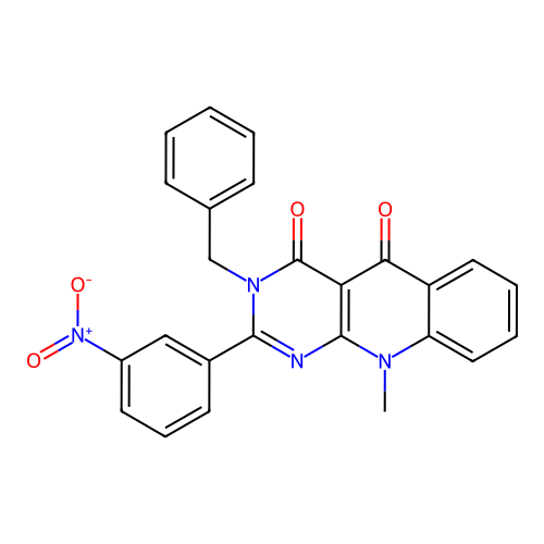 3-benzyl-10-methyl-2-(3-nitrophenyl)pyrimido[4,5-b]quinoline-4,5(3H,10H)-dione structure