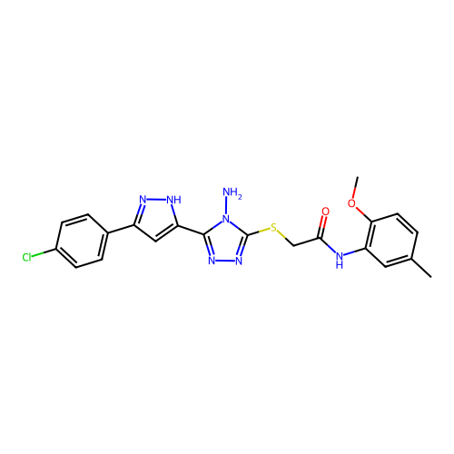 2-((4-amino-5-(3-(4-chlorophenyl)-1H-pyrazol-5-yl)-4H-1,2,4-triazol-3-yl)thio)-N-(2-methoxy-5-methylphenyl)acetamide structure