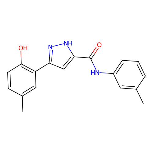 5-(2-hydroxy-5-methylphenyl)-N-(3-methylphenyl)-1H-pyrazole-3-carboxamide structure