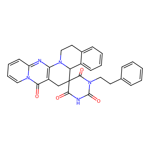 1'-phenethyl-15,16-dihydro-1'H,4bH-spiro[pyrido[1'',2'':1',2']pyrimido[5',4':5,6]pyrido[2,1-a]isoquinoline-5,5'-pyrimidine]-2',4',6',7(3'H,6H)-tetraone structure