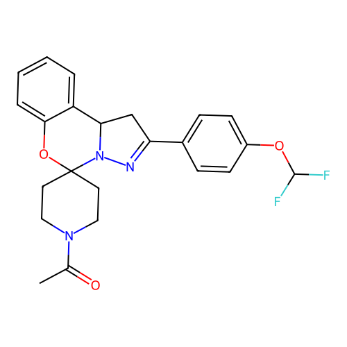 1-(2-(4-(difluoromethoxy)phenyl)-1,10b-dihydrospiro[benzo[e]pyrazolo[1,5-c][1,3]oxazine-5,4'-piperidin]-1'-yl)ethanone structure