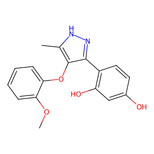 4-[4-(2-methoxyphenoxy)-5-methyl-1H-pyrazol-3-yl]benzene-1,3-diol structure