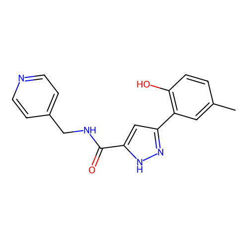 5-(2-hydroxy-5-methylphenyl)-N-(pyridin-4-ylmethyl)-1H-pyrazole-3-carboxamide structure