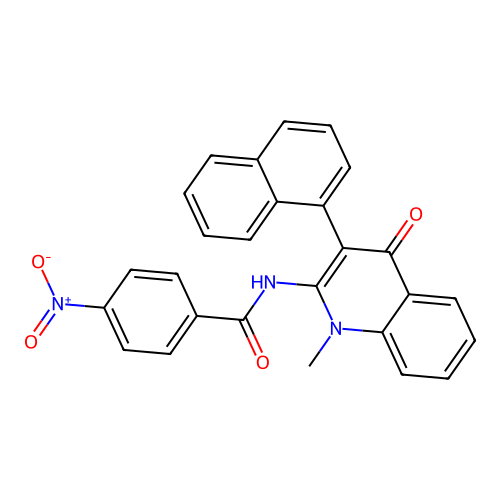 N-(1-methyl-3-(naphthalen-1-yl)-4-oxo-1,4-dihydroquinolin-2-yl)-4-nitrobenzamide structure