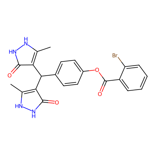 4-[bis(5-hydroxy-3-methyl-1H-pyrazol-4-yl)methyl]phenyl 2-bromobenzoate structure