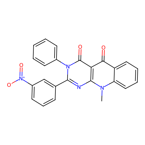 10-methyl-2-(3-nitrophenyl)-3-phenylpyrimido[4,5-b]quinoline-4,5(3H,10H)-dione structure