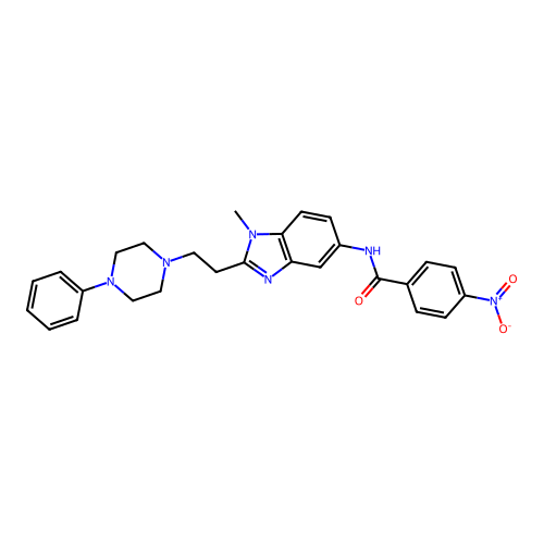 N-[1-methyl-2-[2-(4-phenylpiperazin-1-yl)ethyl]benzimidazol-5-yl]-4-nitrobenzamide structure