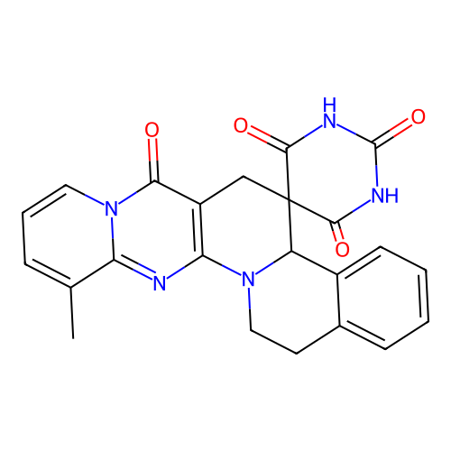 12-methyl-15,16-dihydro-1'H,4bH-spiro[pyrido[1'',2'':1',2']pyrimido[5',4':5,6]pyrido[2,1-a]isoquinoline-5,5'-pyrimidine]-2',4',6',7(3'H,6H)-tetraone structure