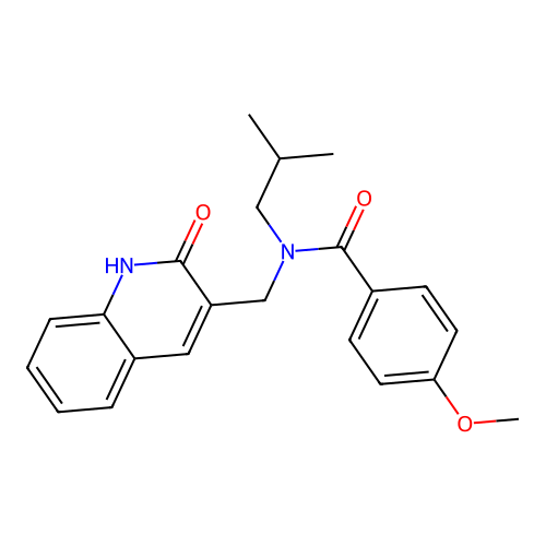 4-methoxy-N-(2-methylpropyl)-N-[(2-oxo-1H-quinolin-3-yl)methyl]benzamide structure