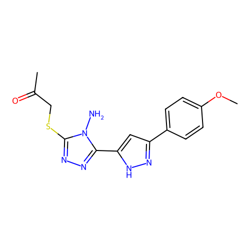 1-{4-amino-5-[3-(4-methoxyphenyl)pyrazol-5-yl]-1,2,4-triazol-3-ylthio}acetone structure
