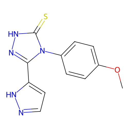 4-(4-methoxyphenyl)-5-(1H-pyrazol-5-yl)-2,4-dihydro-3H-1,2,4-triazole-3-thione structure