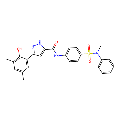 5-(2-hydroxy-3,5-dimethylphenyl)-N-{4-[methyl(phenyl)sulfamoyl]phenyl}-1H-pyrazole-3-carboxamide structure