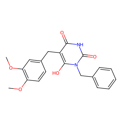 1-benzyl-5-(3,4-dimethoxybenzyl)-2,6-dihydroxypyrimidin-4(1H)-one structure