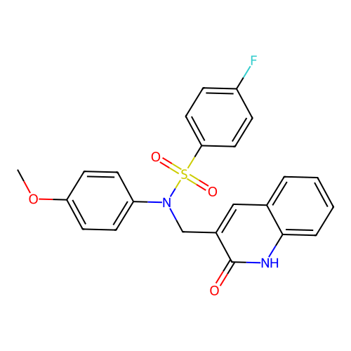 4-fluoro-N-(4-methoxyphenyl)-N-[(2-oxo-1H-quinolin-3-yl)methyl]benzenesulfonamide structure