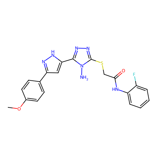 2-((4-amino-5-(3-(4-methoxyphenyl)-1H-pyrazol-5-yl)-4H-1,2,4-triazol-3-yl)thio)-N-(2-fluorophenyl)acetamide structure
