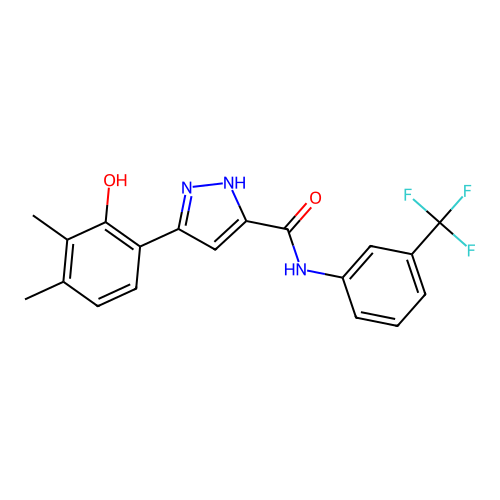5-(2-hydroxy-3,4-dimethylphenyl)-N-[3-(trifluoromethyl)phenyl]-1H-pyrazole-3-carboxamide structure