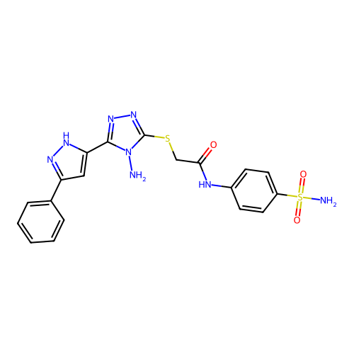 2-((4-amino-5-(3-phenyl-1H-pyrazol-5-yl)-4H-1,2,4-triazol-3-yl)thio)-N-(4-sulfamoylphenyl)acetamide structure