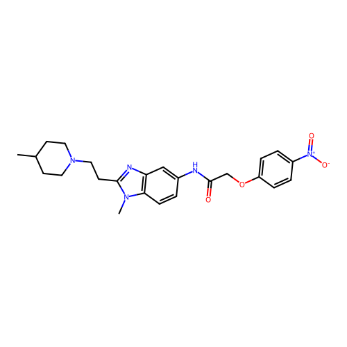 N-(1-methyl-2-(2-(4-methylpiperidin-1-yl)ethyl)-1H-benzo[d]imidazol-5-yl)-2-(4-nitrophenoxy)acetamide structure
