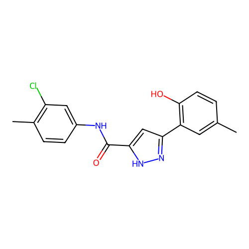 N-(3-chloro-4-methylphenyl)-5-(2-hydroxy-5-methylphenyl)-1H-pyrazole-3-carboxamide structure
