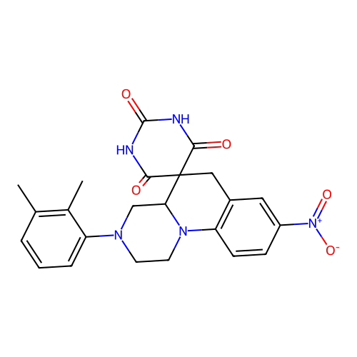 3'-(2,3-dimethylphenyl)-8'-nitrospiro[1,3-diazinane-5,5'-2,4,4a,6-tetrahydro-1H-pyrazino[1,2-a]quinoline]-2,4,6-trione structure