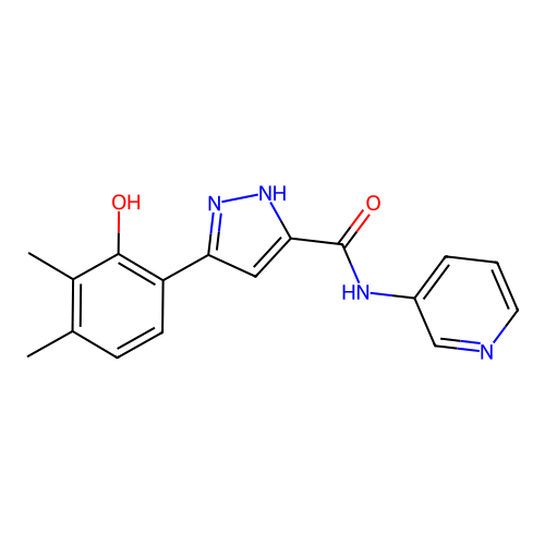5-(2-hydroxy-3,4-dimethylphenyl)-N-(pyridin-3-yl)-1H-pyrazole-3-carboxamide structure