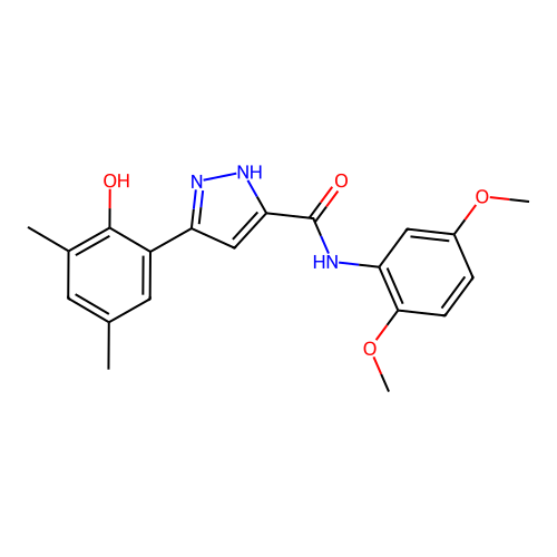 N-(2,5-dimethoxyphenyl)-5-(2-hydroxy-3,5-dimethylphenyl)-1H-pyrazole-3-carboxamide structure