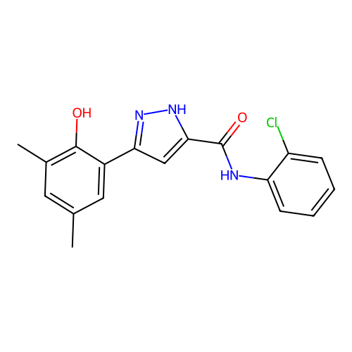 N-(2-chlorophenyl)-5-(2-hydroxy-3,5-dimethylphenyl)-1H-pyrazole-3-carboxamide structure