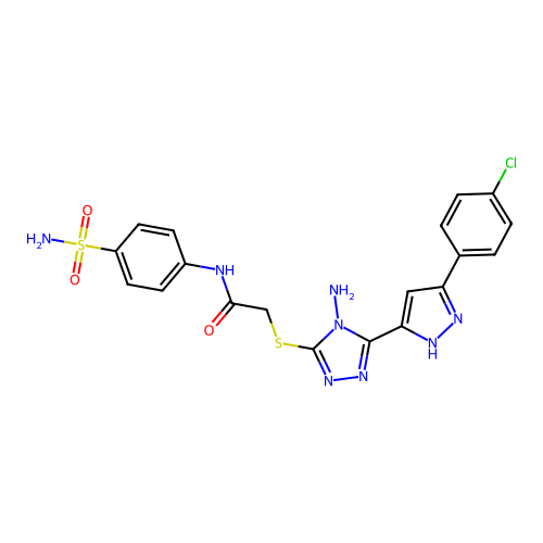 2-((4-amino-5-(3-(4-chlorophenyl)-1H-pyrazol-5-yl)-4H-1,2,4-triazol-3-yl)thio)-N-(4-sulfamoylphenyl)acetamide structure