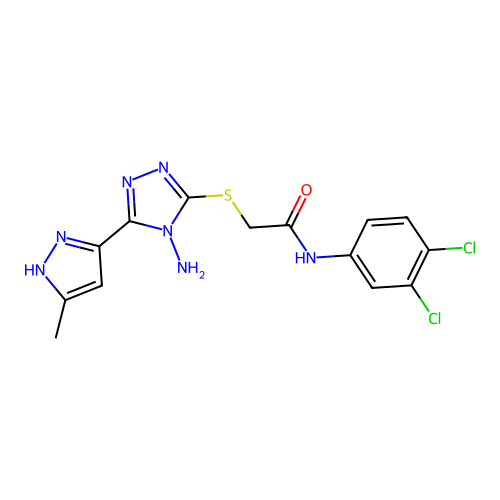 2-((4-amino-5-(3-methyl-1H-pyrazol-5-yl)-4H-1,2,4-triazol-3-yl)thio)-N-(3,4-dichlorophenyl)acetamide structure