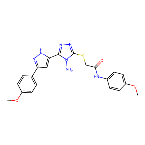 2-((4-amino-5-(3-(4-methoxyphenyl)-1H-pyrazol-5-yl)-4H-1,2,4-triazol-3-yl)thio)-N-(4-methoxyphenyl)acetamide structure